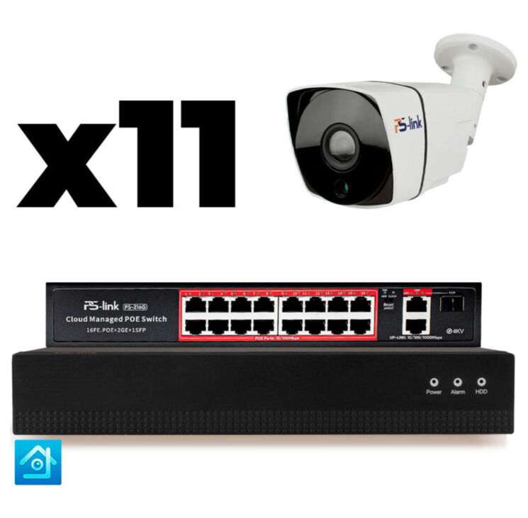 Комплект видеонаблюдения IP 8Мп KIT-C811IP-PL 11 камер для улицы, программный датчик движения, удаленный доступ, ночное видение, умный коммутатор