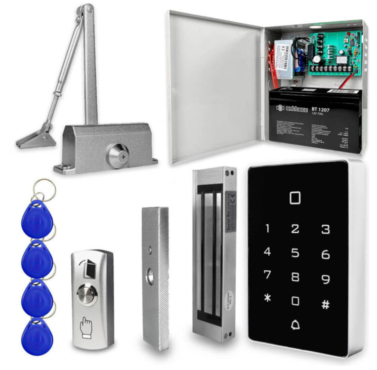 Система СКУД KIT-T12MF-180UPS с доводчиком 40, блоком резервного питания, 7Ач, сенсорная панель, mifare