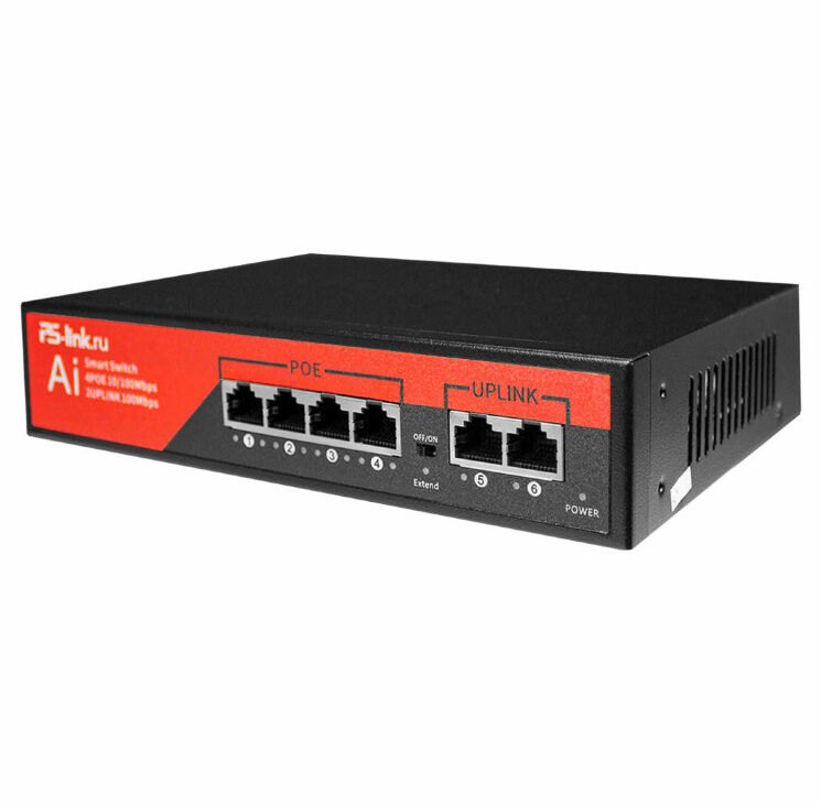 Коммутатор POE PS-206P на 4 POE и 2 UP-link порта