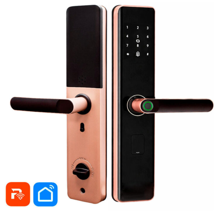 Умный дверной замок PS-K2 Wi-Fi электронный биометрический с отпечатком пальца, картой и ключом цвет розовое золото