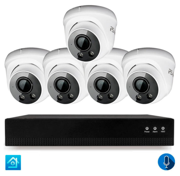 Комплект видеонаблюдения IP 8Мп KIT-A805IPM-POE 5 камер с микрофоном для помещения, питание PoE, ночная съёмка