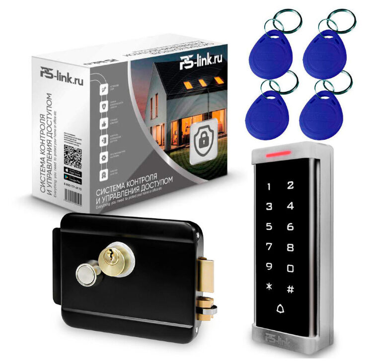 Система СКУД KIT-T6MF-B на 1 дверь, металлическая сенсорная панель, 2000 Mifare ключей, замок черный, тип закрытый
